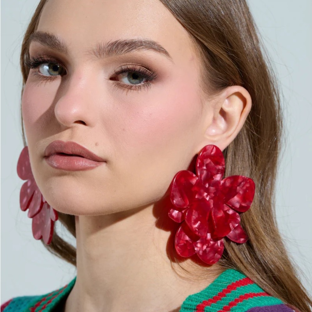 AKIRA Rosy in Red Floral Drop Earrings Flower power flowers festival resortwear